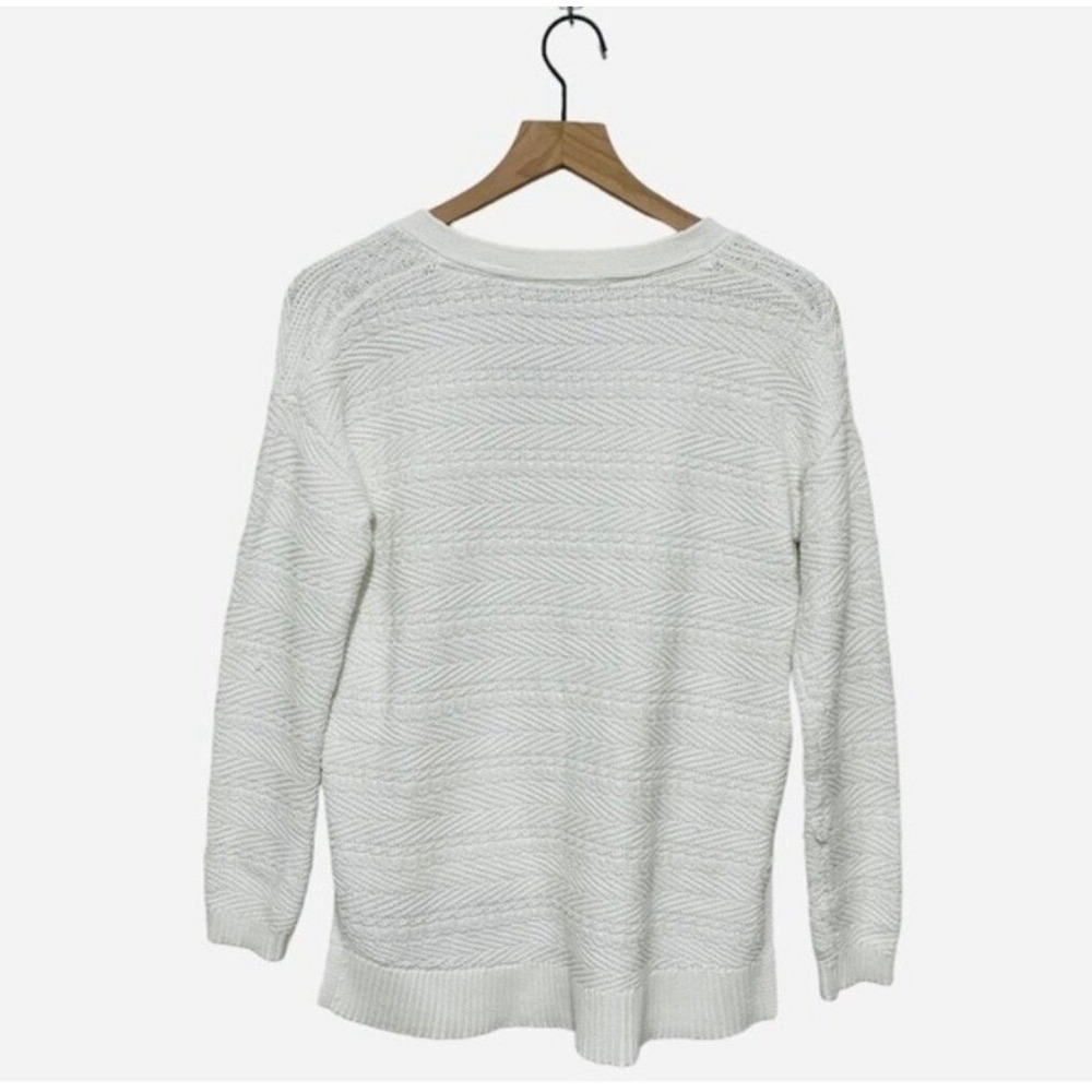 Athleta XXS White Textured Knit V-Neck Sweater Pullover Long Sleeve Casual - Picture 5 of 12